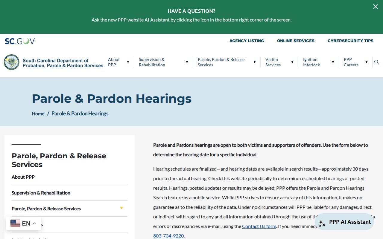 Colleton County parole hearing schedule and result search